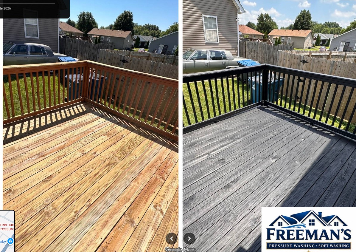 Deck before and after cleaning