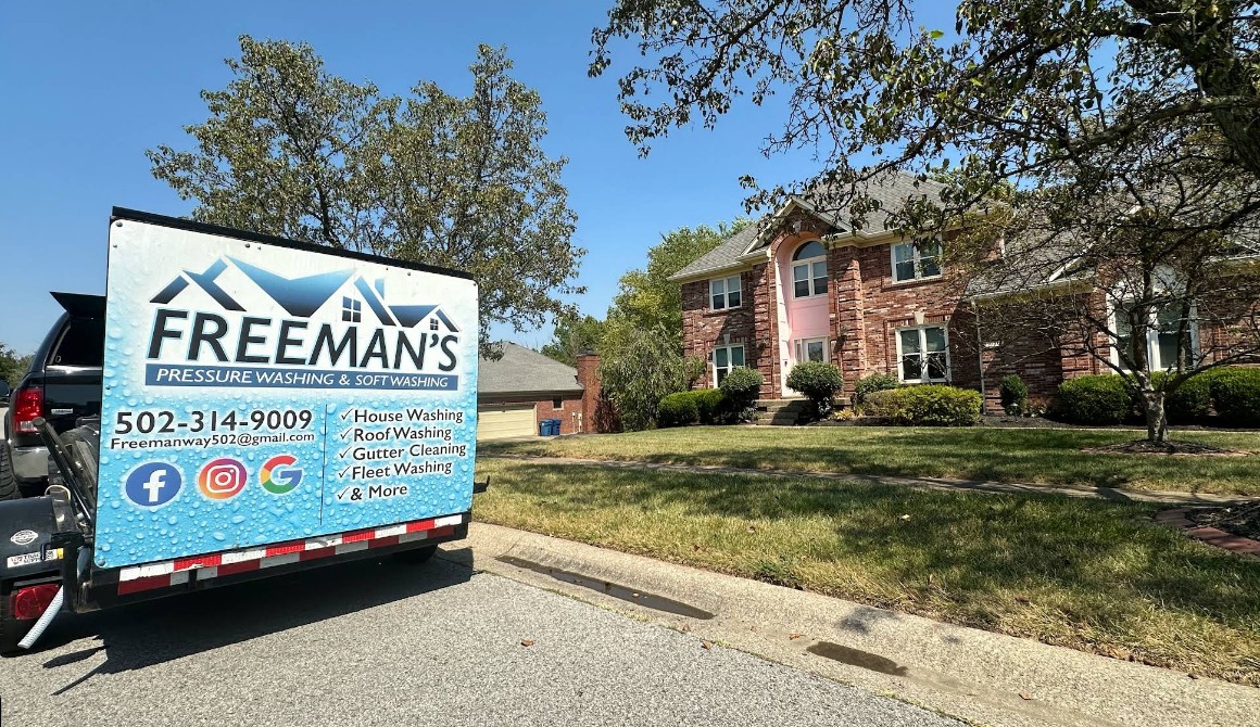 Freeman's Pressure Washing trailer and residential property